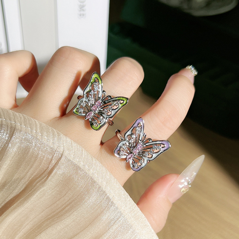 European and American punk sweet and cool gradient three-dimensional butterfly opening ring for women on Instagram, cold style, exquisite, fashionable and individual ring full figure