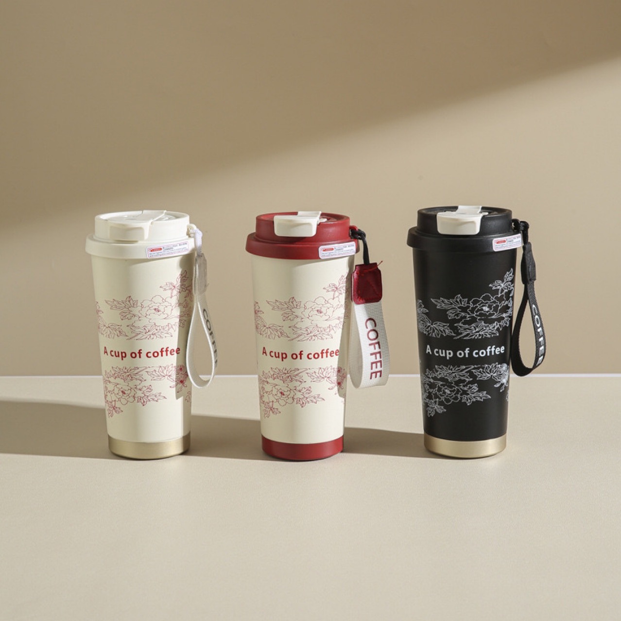 New high-appearance 304 stainless steel lily of the flower coffee cup with heat and cold preservation, portable large-capacity double-drinking straw cup Specification drawing