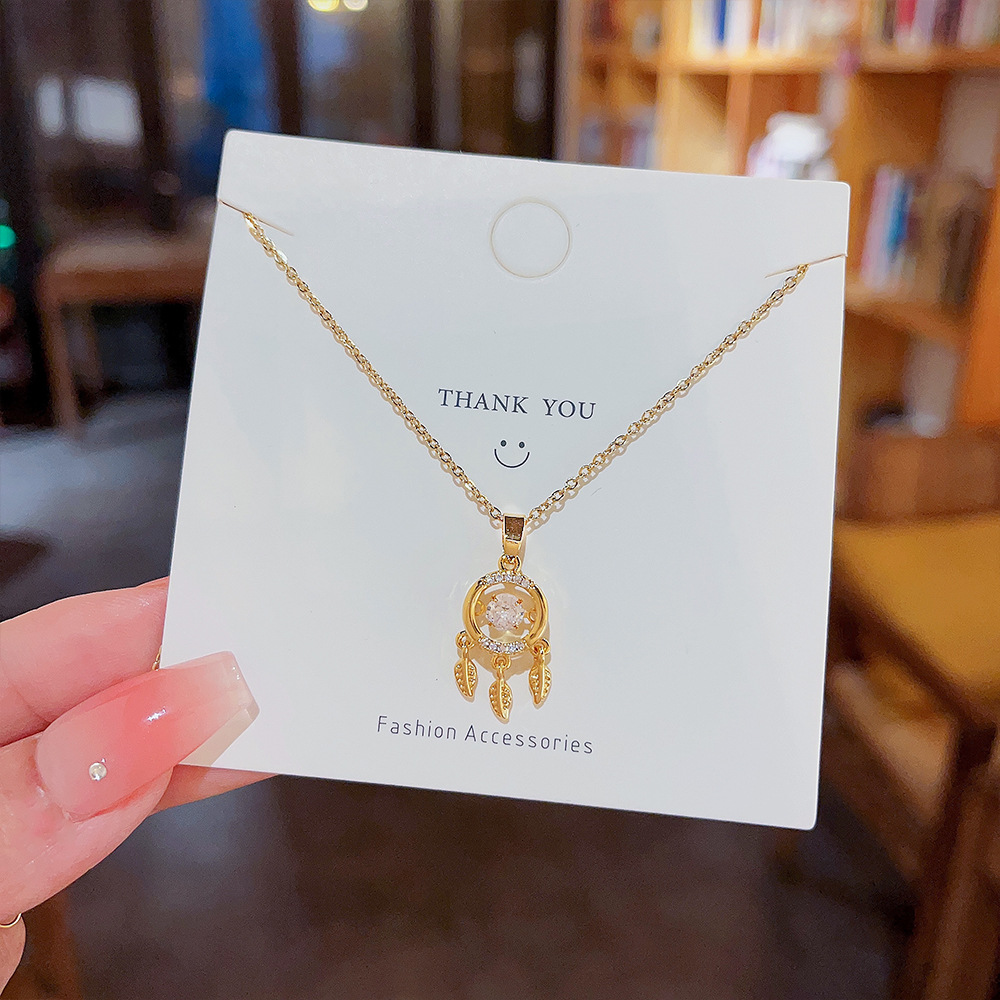 Japanese and Korean light luxury dreamcatcher necklace, women's Instagram niche design, Internet celebrity personality diamond-encrusted necklace, best-selling accessory wholesale full figure