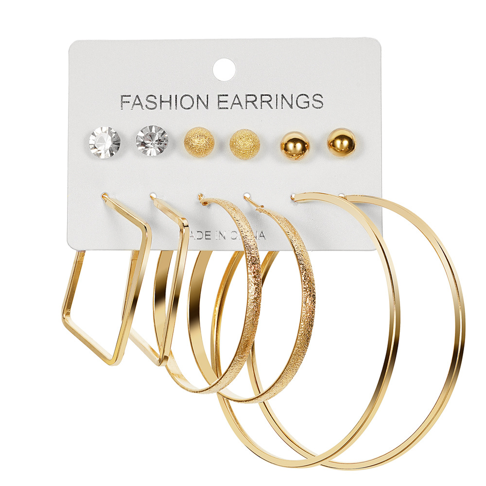New metal ear ring set of 6 pieces, retro pearl and diamond ear ring earrings, high-end European and American earrings, exuding a sense of sophistication details Picture