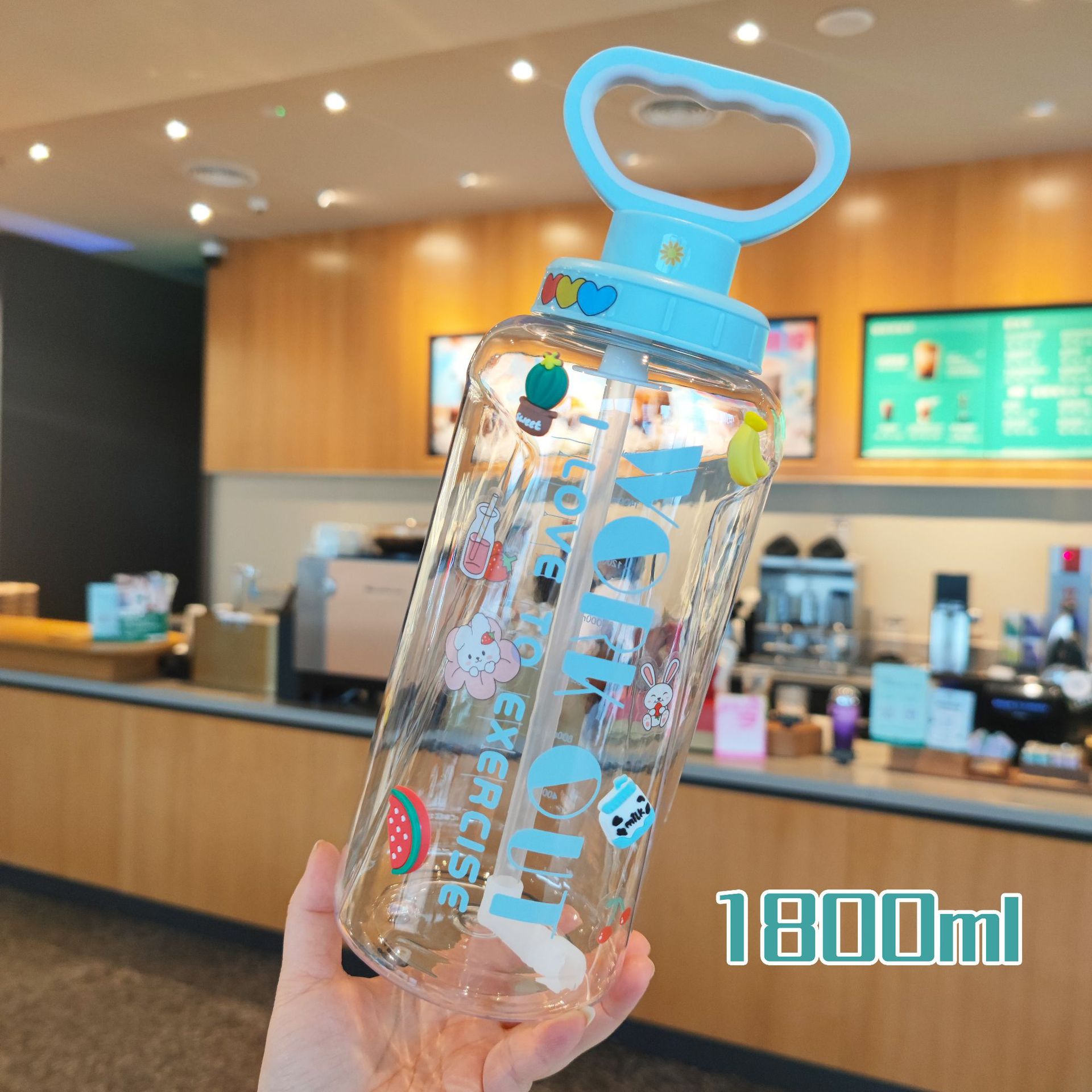 1800ml summer simple new outdoor sports and fitness portable handle water bottle with large capacity straw bell water cup details Picture