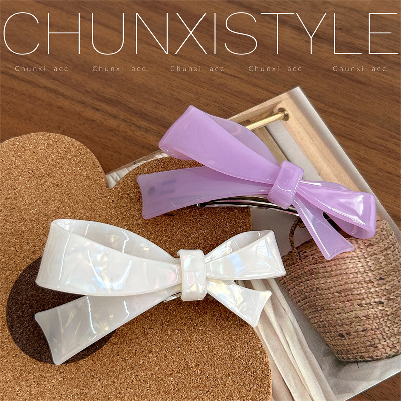 Dongdaemun, South Korea acetic acid hair clip, women's bow ponytail clip, colorful simple and elegant updo spring clip headwear Specification drawing