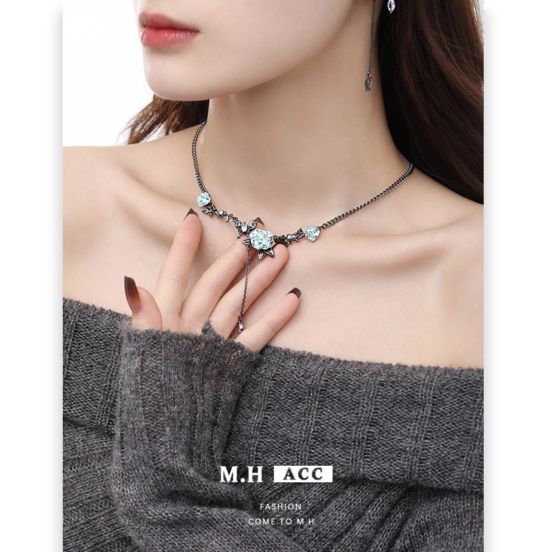 Choice Cross-border metal Flower Necklace for women, fashionable, versatile, high-end, sweet and cool style collarbone chain, retro neck chain Specification drawing