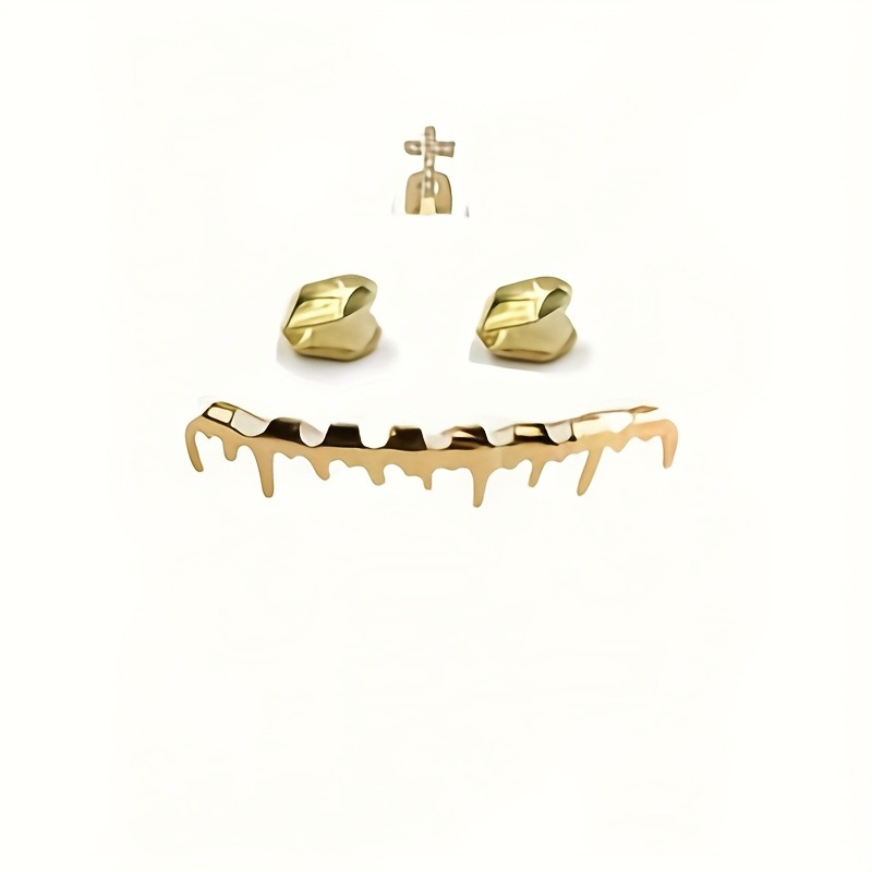 Cross-border best-selling water drop eight-tooth hip-hop braces, HIPHOP cross teeth five-piece set, stage prop braces Application Scenario