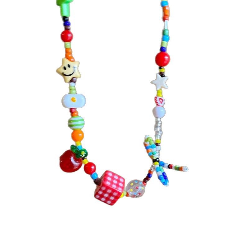 Yellow bow star-shaped collarbone chain, cute and childlike beaded necklace, light luxury, versatile and niche necklace Item Picture