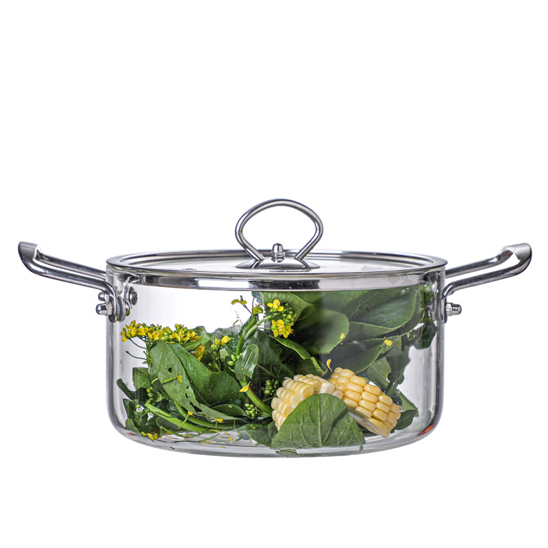 Special double-ear high borosilicate glass pot for electric ceramic stove, soup pot, instant noodle pot, household high-temperature resistant large-capacity health pot Item Picture