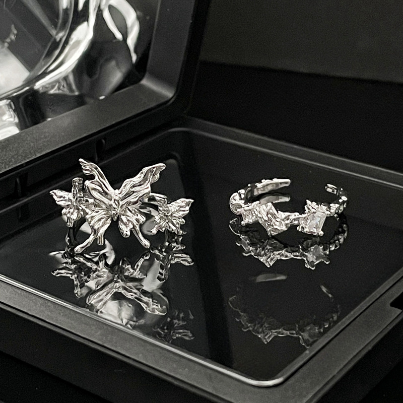 Irregular-textured plain ring butterfly opening ring for women, unique personality, niche design sense, simple and fashionable index finger ring Specification drawing
