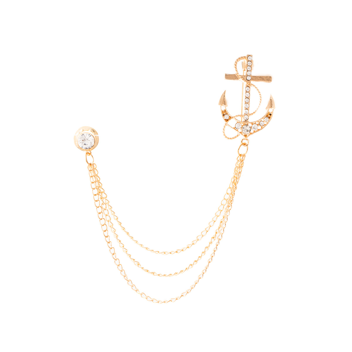 European and American fashion cross-border anchor brooch, high-end Western men's accessory, diamond-encrusted tassel chain, full diamond brooch Item Picture