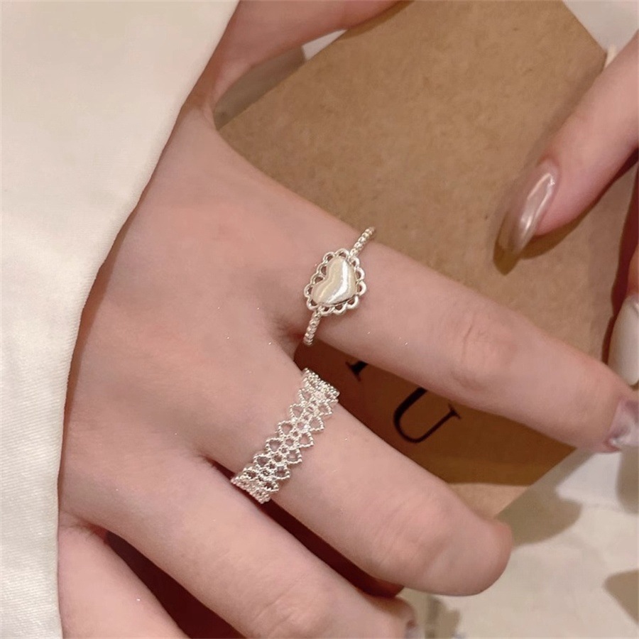Lace heart-shaped ring for women, 925 sterling silver, light luxury, niche and high-end style index finger ring, versatile and elegant, open ring trend Specification drawing