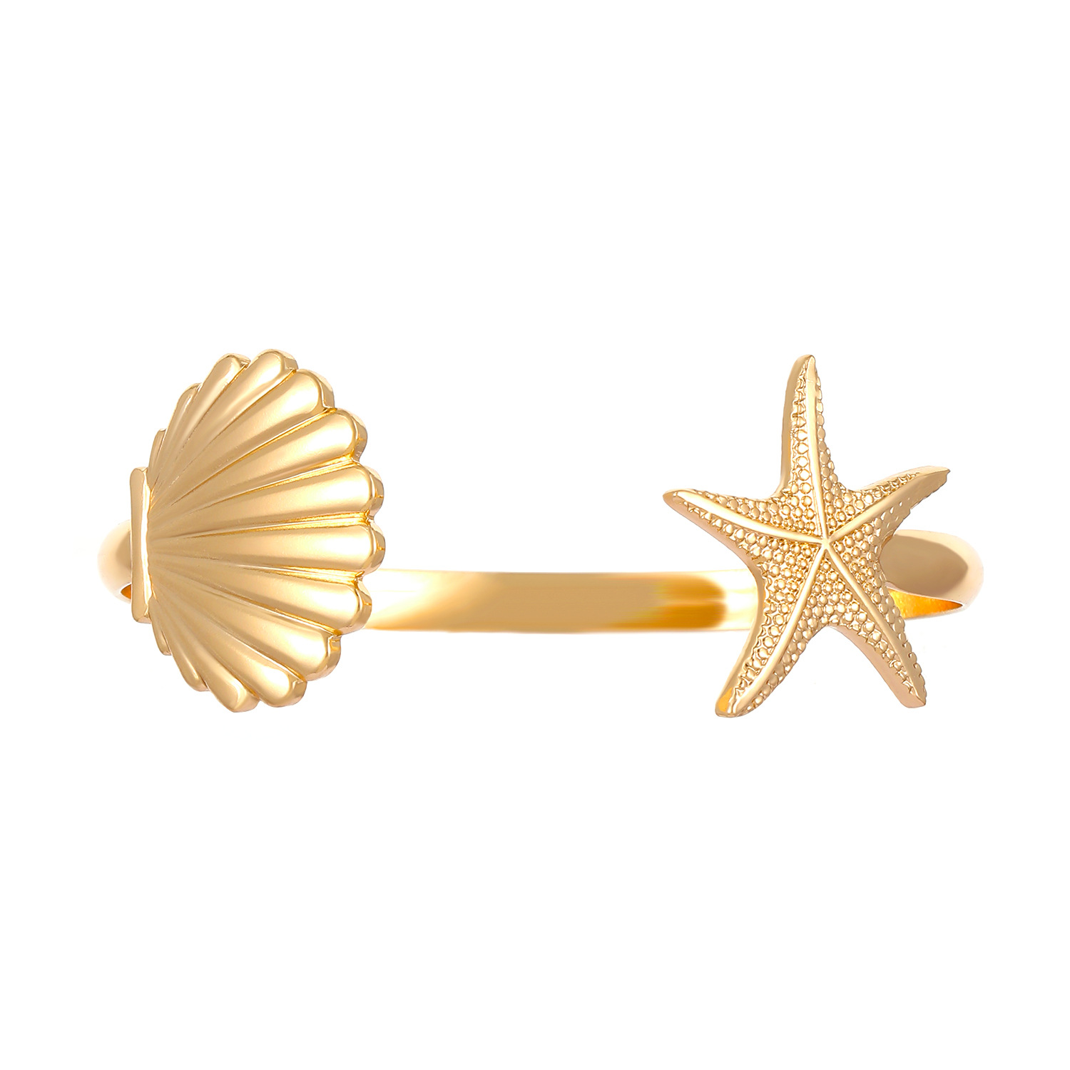European and American cross-border Instagram retro ocean-style starfish scallop open bracelet ring set Choker collar for women Item Picture