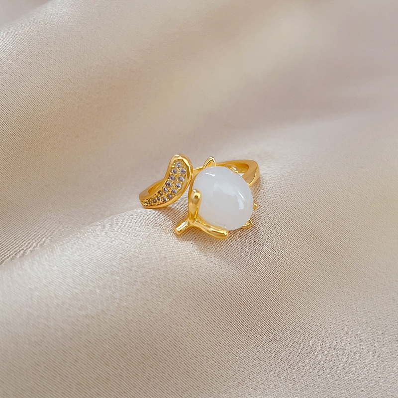 【 Real Gold 】 White jade Fox Zircon ring with adjustable opening, simple Japanese-style bracelet, couple rings Specification drawing