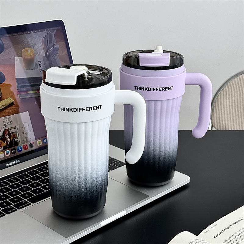 Gradient tea break American ice cup, 800ml large capacity straw insulated cup, women's water cup, high appearance level insulated water cup full figure