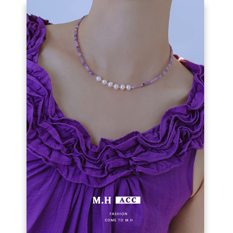 Sweet and fresh lilac pearl necklace, women's fashion, versatile, high-end and light luxury style, wholesale collarbone chain full figure