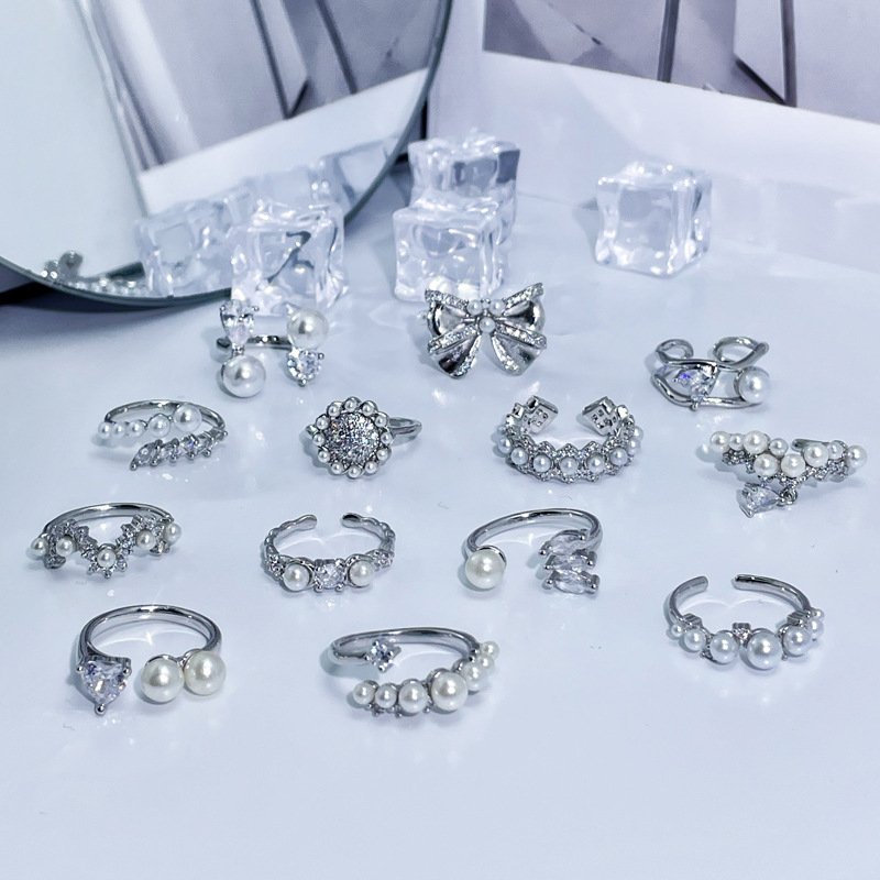 Pearl rings on Instagram, with a cold and high-end style, are a new trendy and popular open-mouth ring accessory for autumn and winter Specification drawing
