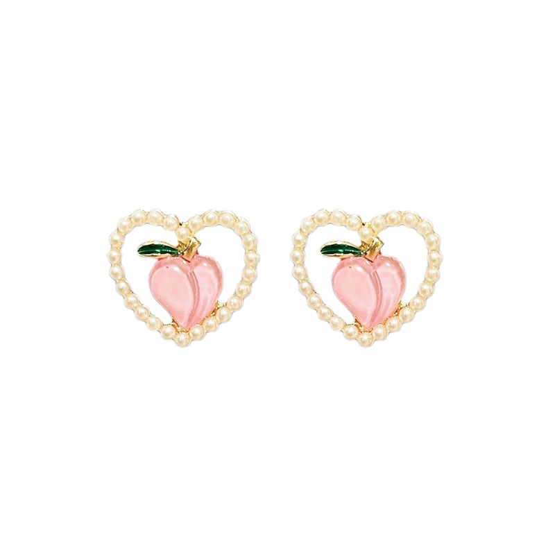 Pink and tender peach heart-shaped earrings, a niche design for women, high-end stud earrings, a new style of elegant pearl earrings in 2025 Item Picture