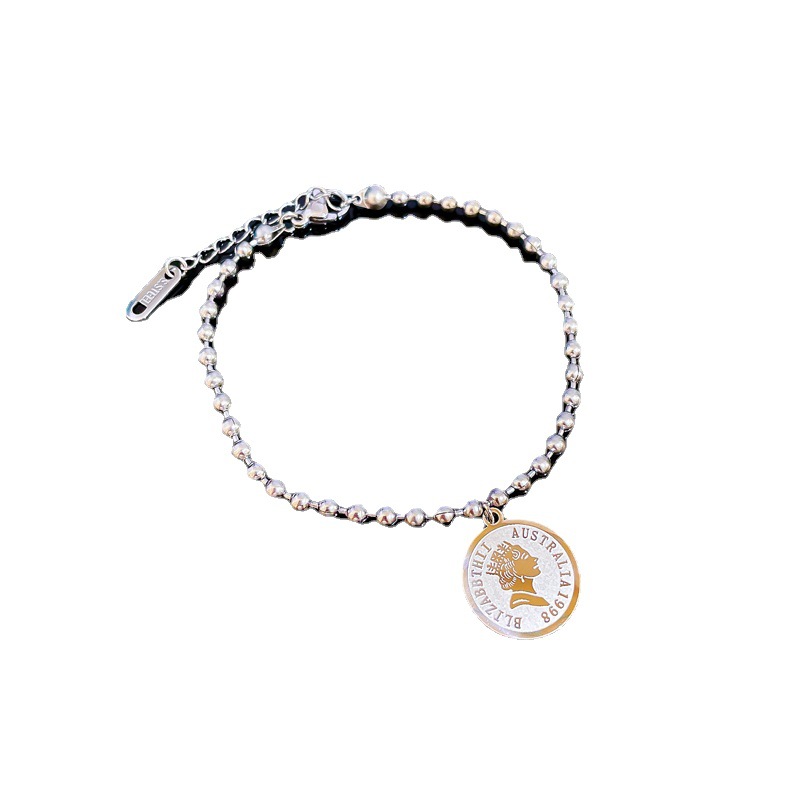 【 All-titanium Steel 】 Round plate head round beads, elegant and lucky minimalist chain bracelet, female Internet celebrity, retro best friend Item Picture