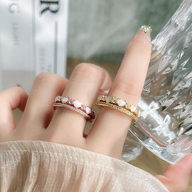 European and American cross-border personalized double-layer heart adjustable ring for women, exquisite, niche, light luxury, trendy and cool heart-shaped couple rings details Picture