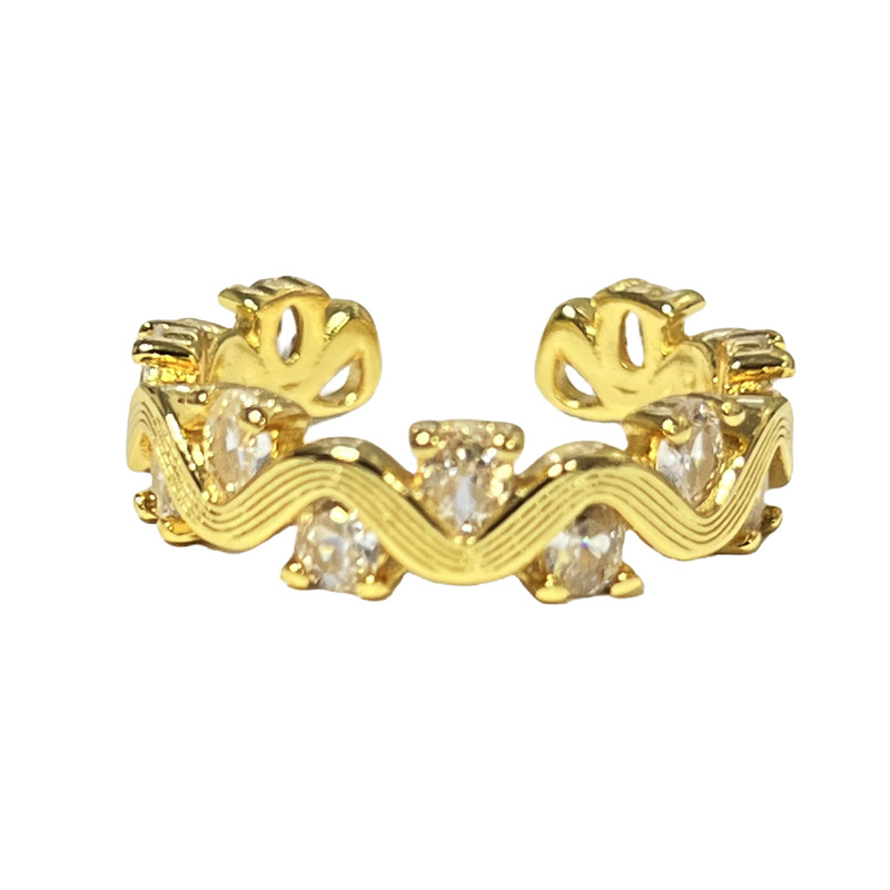 Retro and fashionable brushed wavy pink diamond sweet and cool open ring for women, with a unique design sense, simple and individual style Item Picture