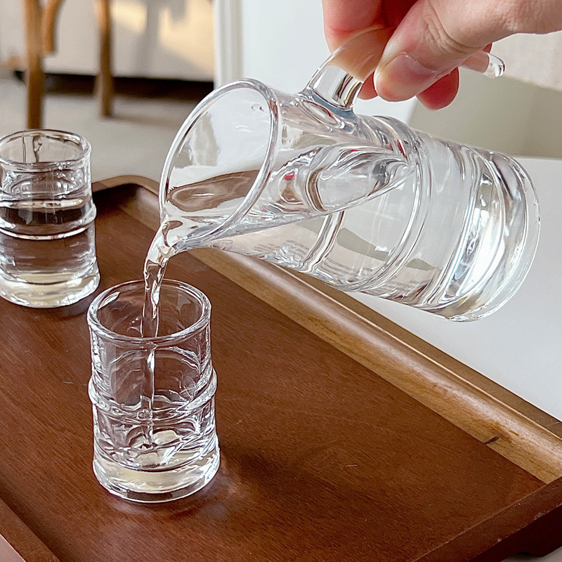 Bolimei Baijiu dispenser, spirits cup, bamboo joint glass cup, Baijiu cup, creative transparent bottle with handle details Picture