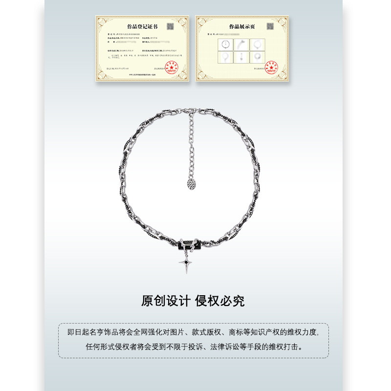 Original black zircon star necklace for women, a popular androgical hip-hop girl necklace and collarbone necklace in Europe and America details Picture