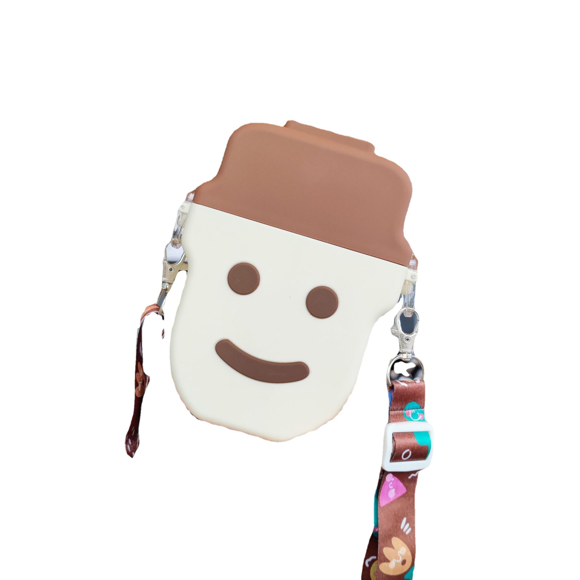 Creative internet-famous smiling face ice cream cup, portable shoulder strap, cross-border e-commerce solid color plastic cup, ice cream straw water cup Item Picture