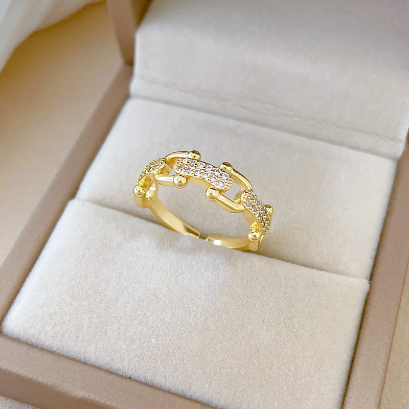 【 Real Gold 】 A simple Japanese-style bracelet with a horseshoe-shaped buckle full of diamonds and adjustable opening. It is a couple's ring Specification drawing