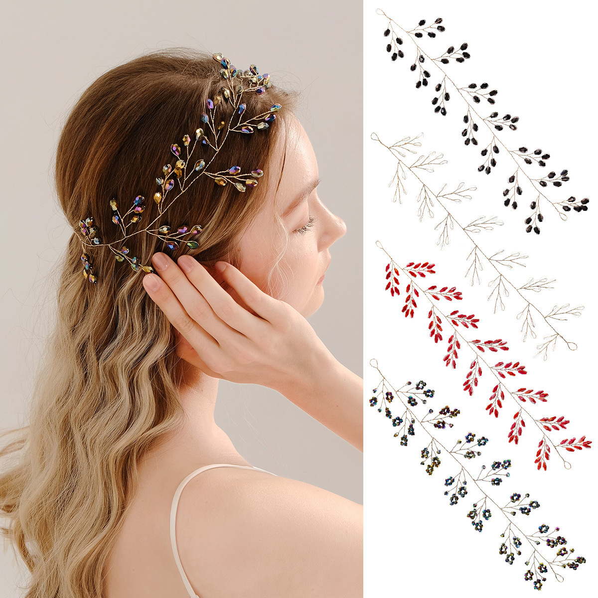 The bride's headwear is a pure handcrafted crystal braided hair tie with a European and American style. It is suitable for birthday party wedding dress accessories full figure
