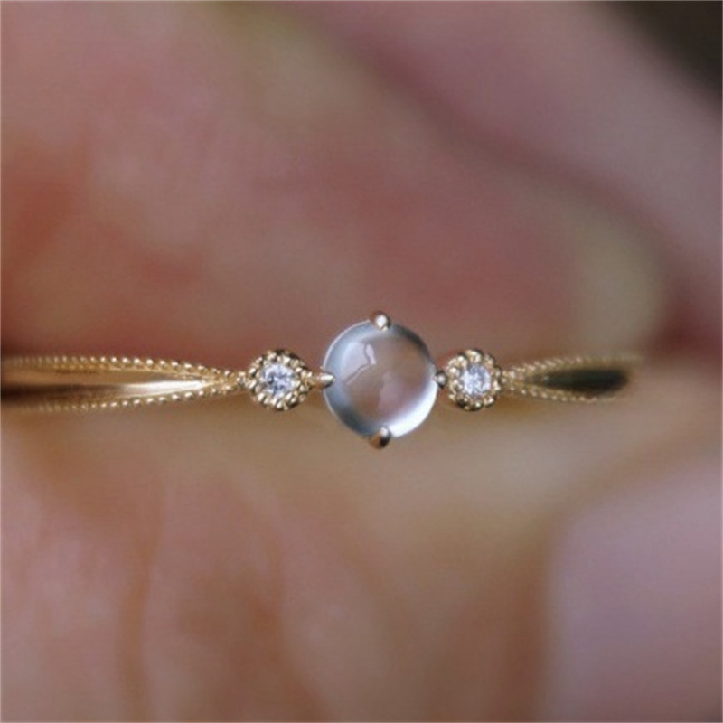 Japanese-style white moonlight ring, women's moonlight stone egg surface open index finger ring, retro artistic light luxury high-end ring jewelry details Picture
