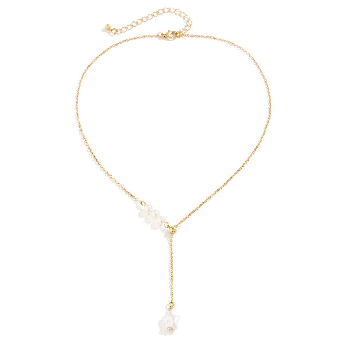European and American cross-border jewelry cold style design pull-out necklace necklace five-pointed star pearl tassel chain Item Picture