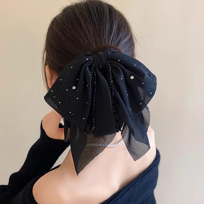 Korean-style multi-layer bow ponytail clip, starry sky pendant hair clip, half hair clip at the back of the head to show hair volume, shark clip full figure