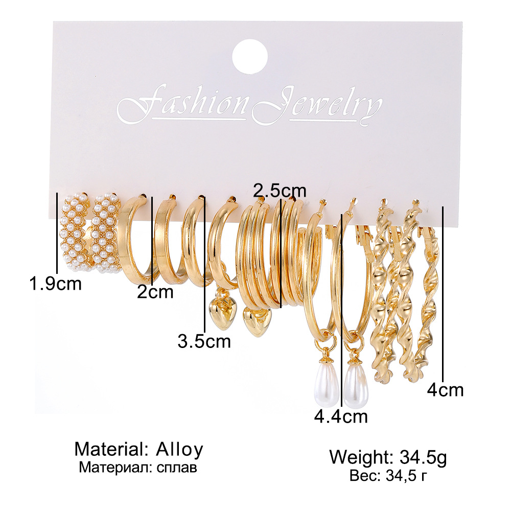 Cross-border best-selling European and American fashionable and simple earring set, versatile for women's temperament, with exaggerated and unique twist patterns and grand circles details Picture