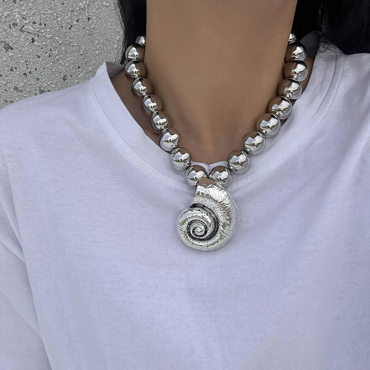European and American ocean-style mermaid conch large pendant necklace women 's cross-border wholesale imitation pearl necklace starfish necklace Specification drawing