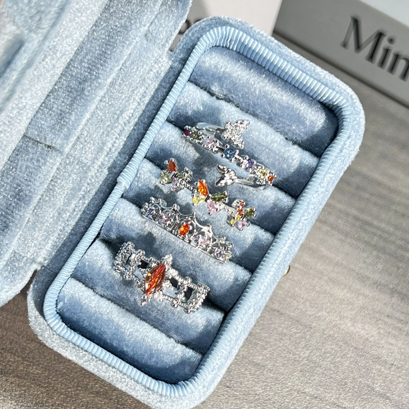 Sweet and cool, simple and colorful diamond butterfly fashion open ring for women, new best-selling, versatile, niche design sense, light luxury ring Specification drawing