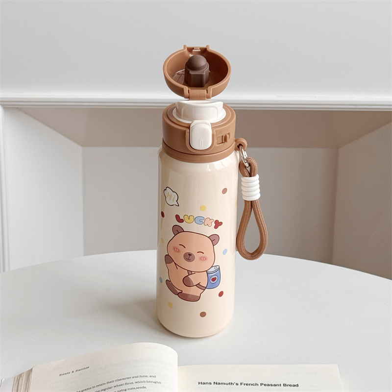 Cute pet bouncing direct drinking insulated cup, stainless steel tea-water separation insulated cup, adorable cartoon children's insulated cup details Picture