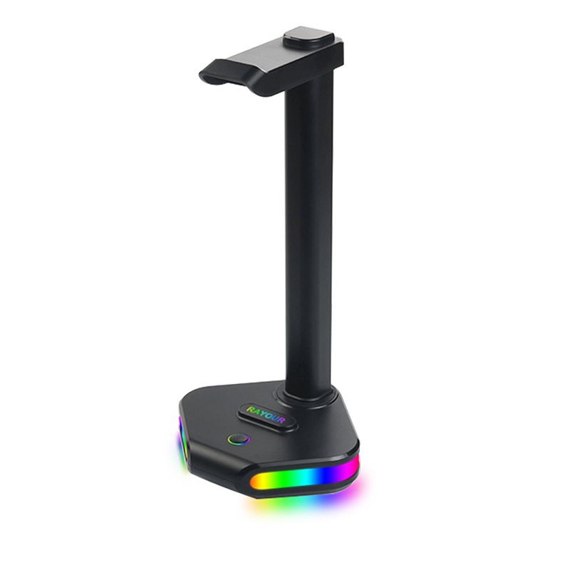 Black detachable headphone stand, illuminated e-sports, Internet cafe, computer desktop, multi-functional over-ear headphone stand Item Picture