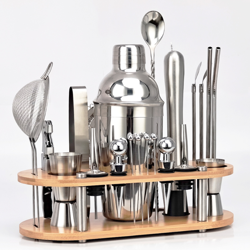 New entry-level stainless steel cocktail shaker 23-piece set, Boston cocktail mixing toolkit, three-stage shaker Specification drawing