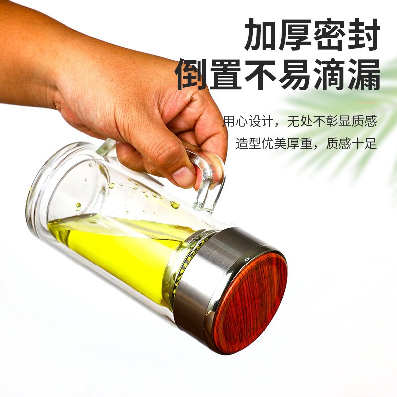 Wholesale of high borosilicate glass cups with handles, double-layer non-hot business transparent office tea cups details Picture