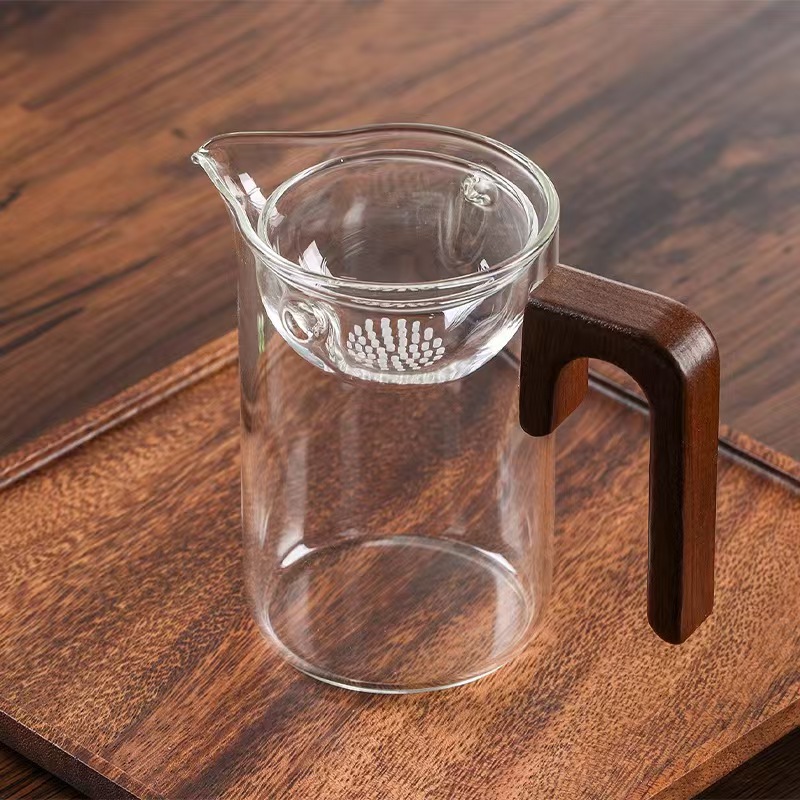 Household high borosilicate glass high-temperature resistant integrated tea tray tea dispenser, office color square handle tea distribution fair cup details Picture
