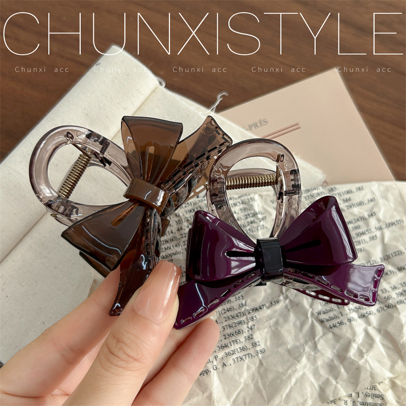 Korean acetic acid high-end three-dimensional double-sided hair clip, jelly-like bow shark clip, exquisite and elegant color matching grab clip details Picture