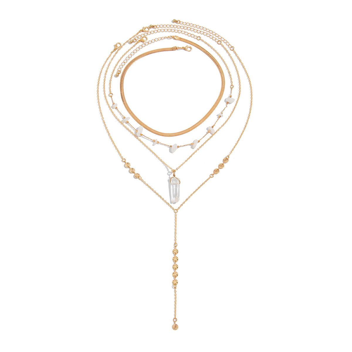 European and American cross-border jewelry Bohemian metal disc necklace irregular crystal multi-layer snake bone chain necklace Item Picture