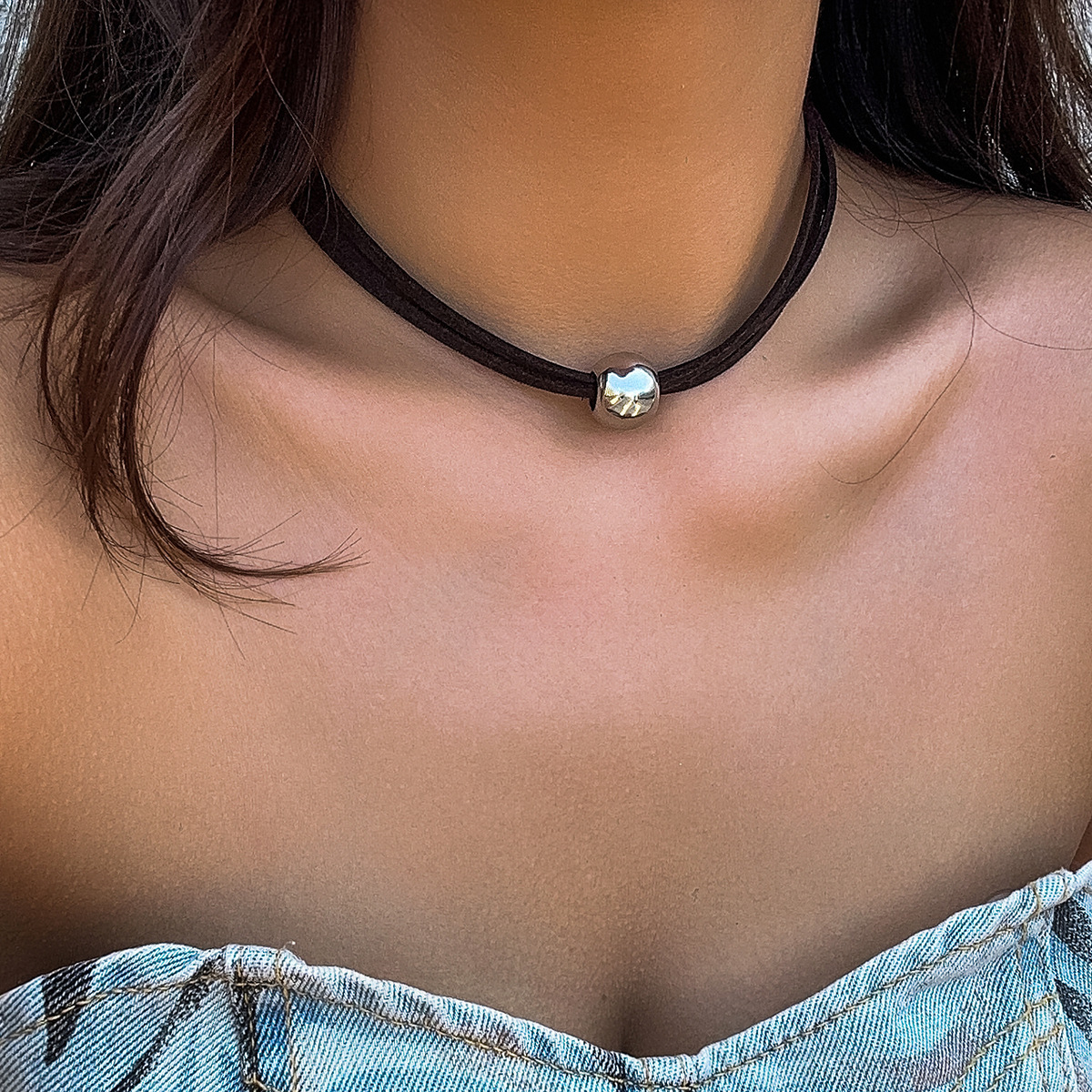 European and American cross-border choker adjustable simple collar geometric round bead short beaded jewelry necklace, a niche for women Specification drawing
