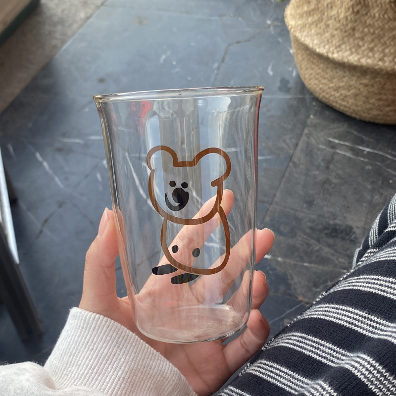 Korean Instagram cartoon koala bear glass cups, high-temperature resistant and simple milk cups, coffee cups, niche and creative gifts full figure