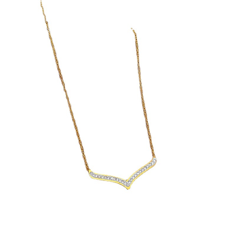 【 All-titanium Steel 】 Minimalist style full diamond big V furnace real gold necklace, female Instagram influencer collarbone chain accessory Item Picture