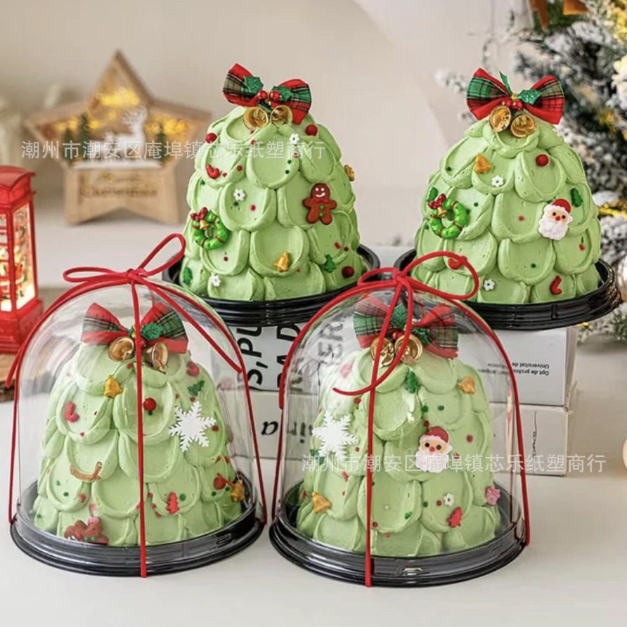 4-inch Christmas cake box, Christmas tree gingerbread man wreath cake decorative item, semi-circular high lid packaging box Specification drawing