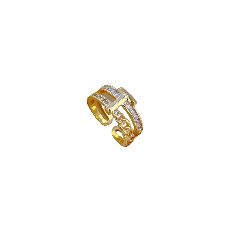 【 Real Gold 】T zirconium chain Full diamond ring with adjustable opening, simple jewelry, Japanese-style ring couple rings Item Picture