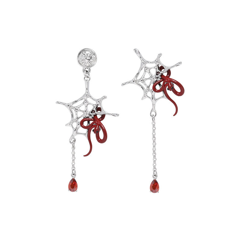 Original trap series spider web Ins-style hollowed-out spicy girl dark style necklace, sweet and cool niche design earrings ring Item Picture
