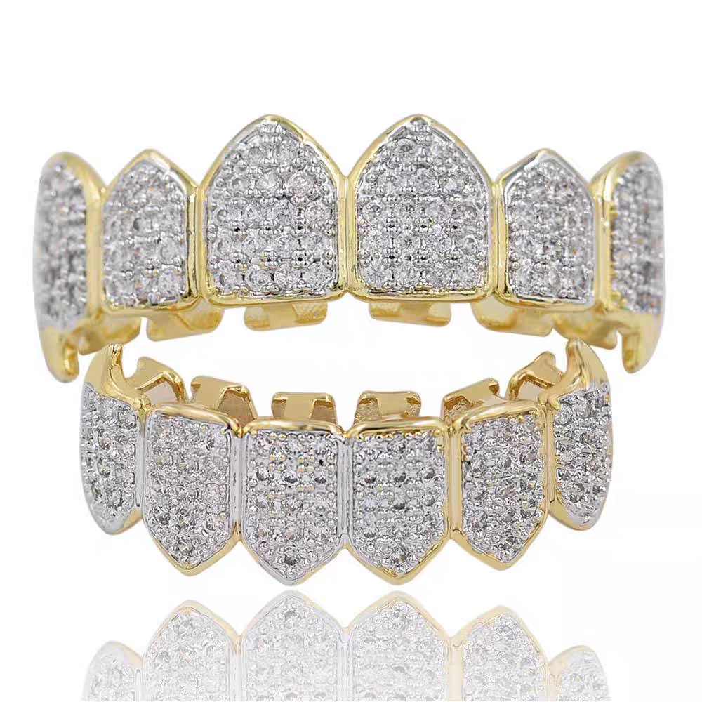 temu's cross-border best-selling zircon toothed little tiger tooth Halloween HIPHOP hip-hop Zircon toothed cosplay outfit Specification drawing
