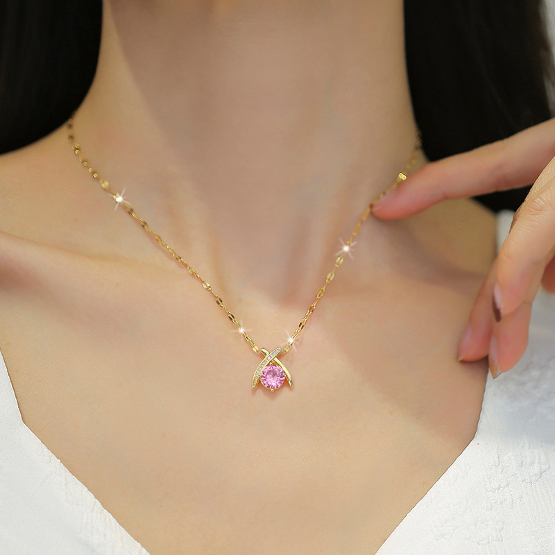 【 Titanium Steel 】 Cross Water Drop Necklace Earrings Set, Light Luxury, micro-inlaid, personalized and elegant banquet earrings and Necklaces combination details Picture