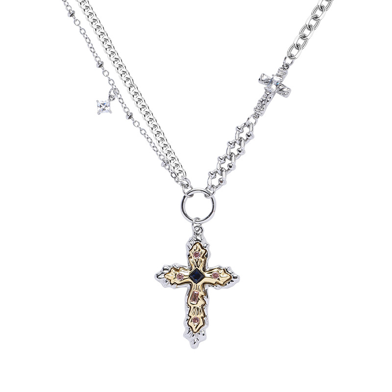 Hip-hop cross Zircon necklace, women's light luxury niche new collarbone chain, ins cool and individualistic style pendant wholesale Item Picture