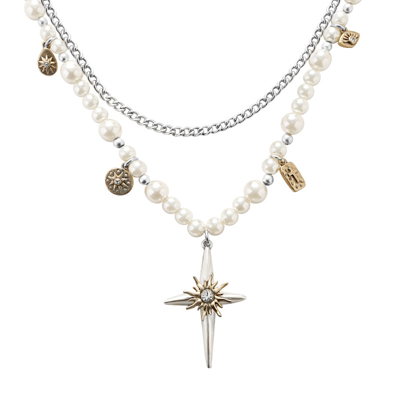 Original pearl four-pointed star necklace, no color fading, women's summer high-end style new collarbone chain, versatile and exquisite necklace Item Picture